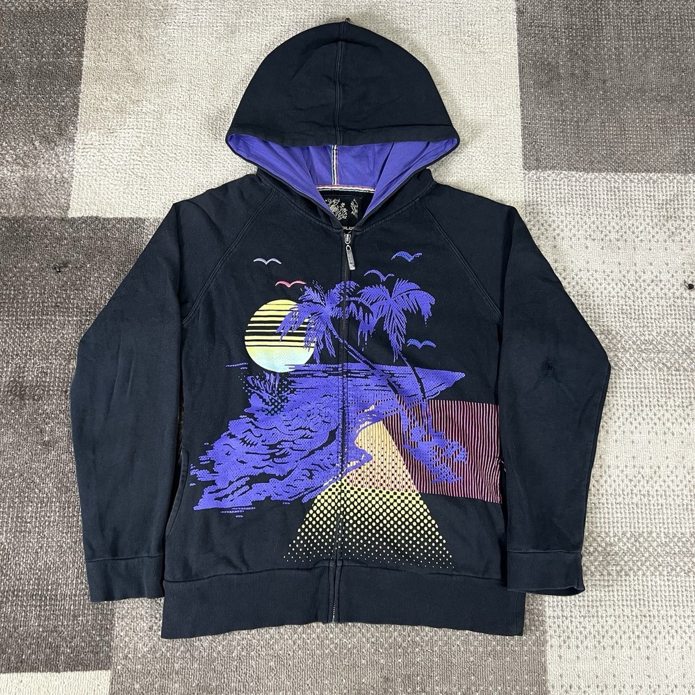Y2K O'Neill Hoodie Women's Size XL Black Full Zip Colorful Surfer